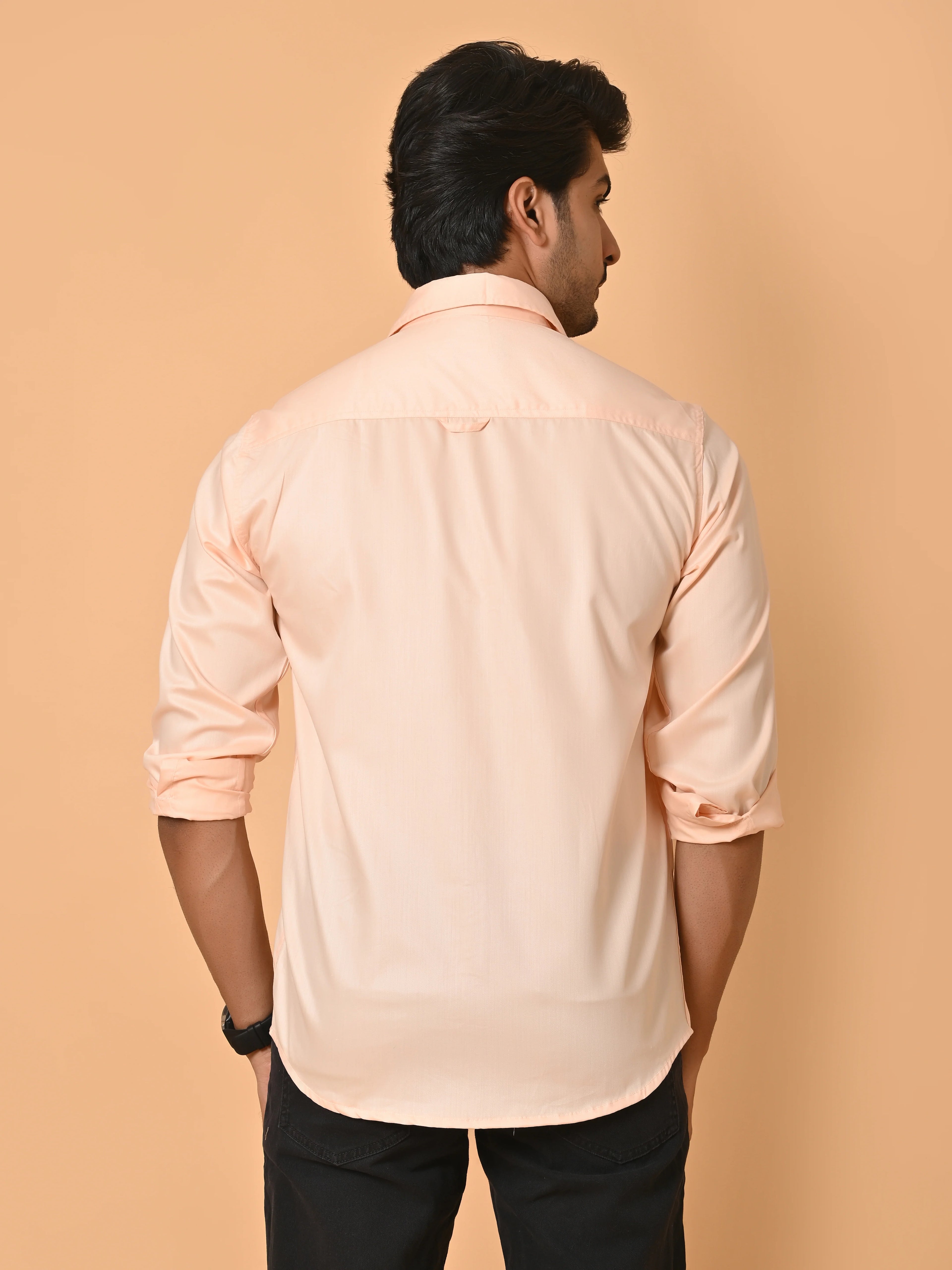 Men's Full Sleeves Plain Peach Giza Cotton Shirt