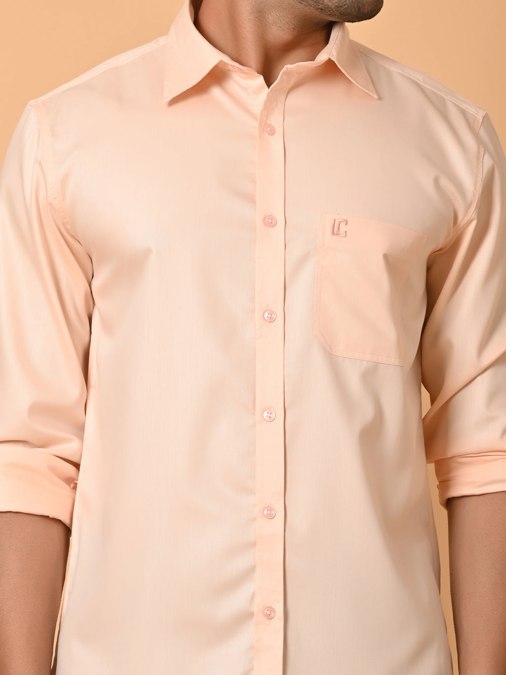 Men's Full Sleeves Plain Peach Giza Cotton Shirt