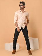 Men's Full Sleeves Plain Peach Giza Cotton Shirt