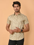 Men's Premium Half Sleeves Monochrome Hexagons Printed Satin Shirt