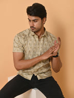 Men's Premium Half Sleeves Monochrome Hexagons Printed Satin Shirt