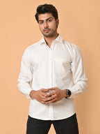 Men's Full Sleeves Plain White Giza Cotton Shirt
