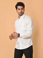 Men's Full Sleeves Plain White Giza Cotton Shirt