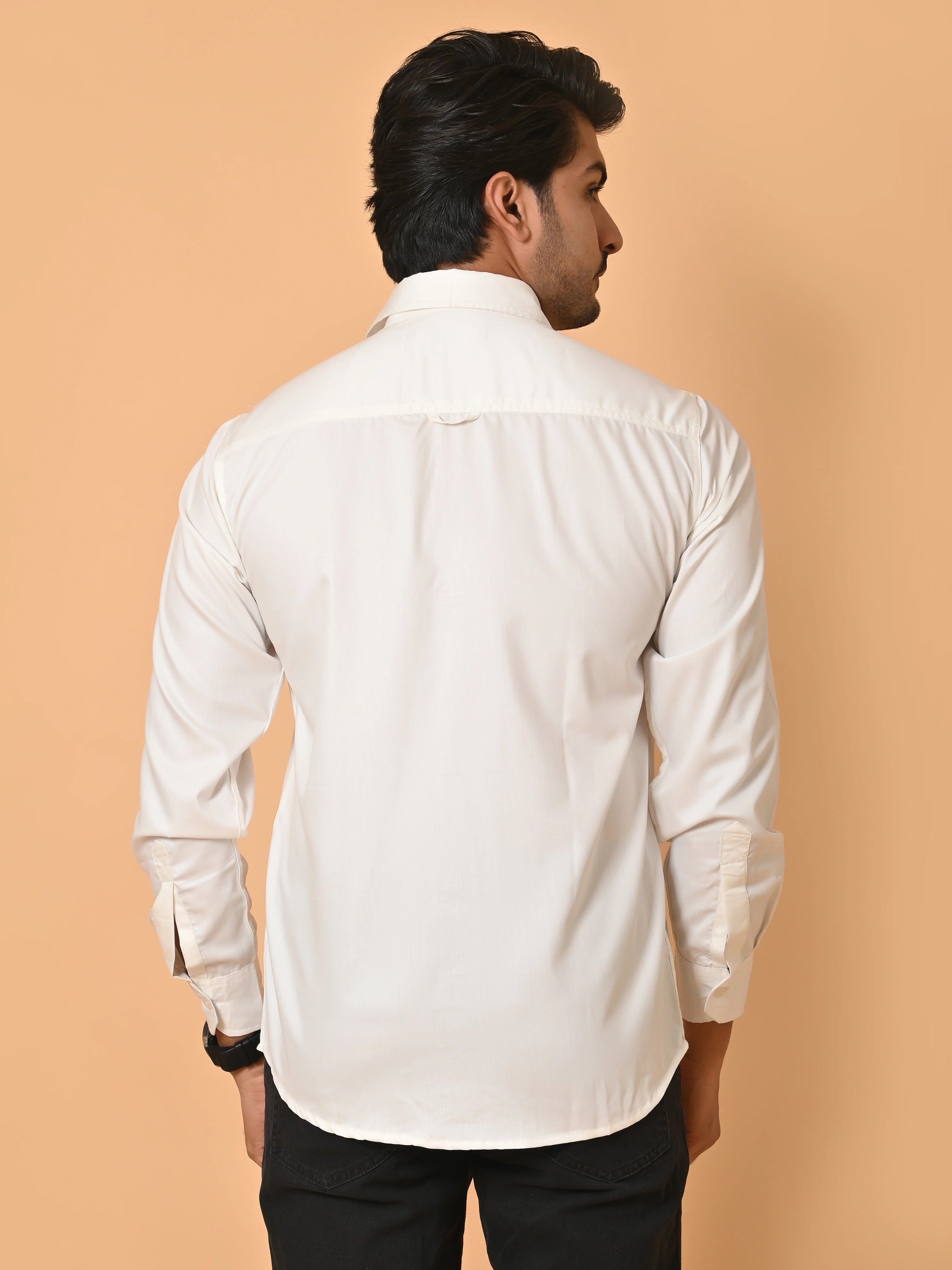 Men's Full Sleeves Plain White Giza Cotton Shirt