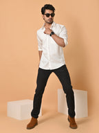 Men's Full Sleeves Plain White Giza Cotton Shirt