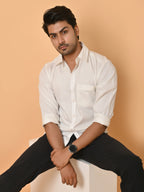 Men's Full Sleeves Plain White Giza Cotton Shirt
