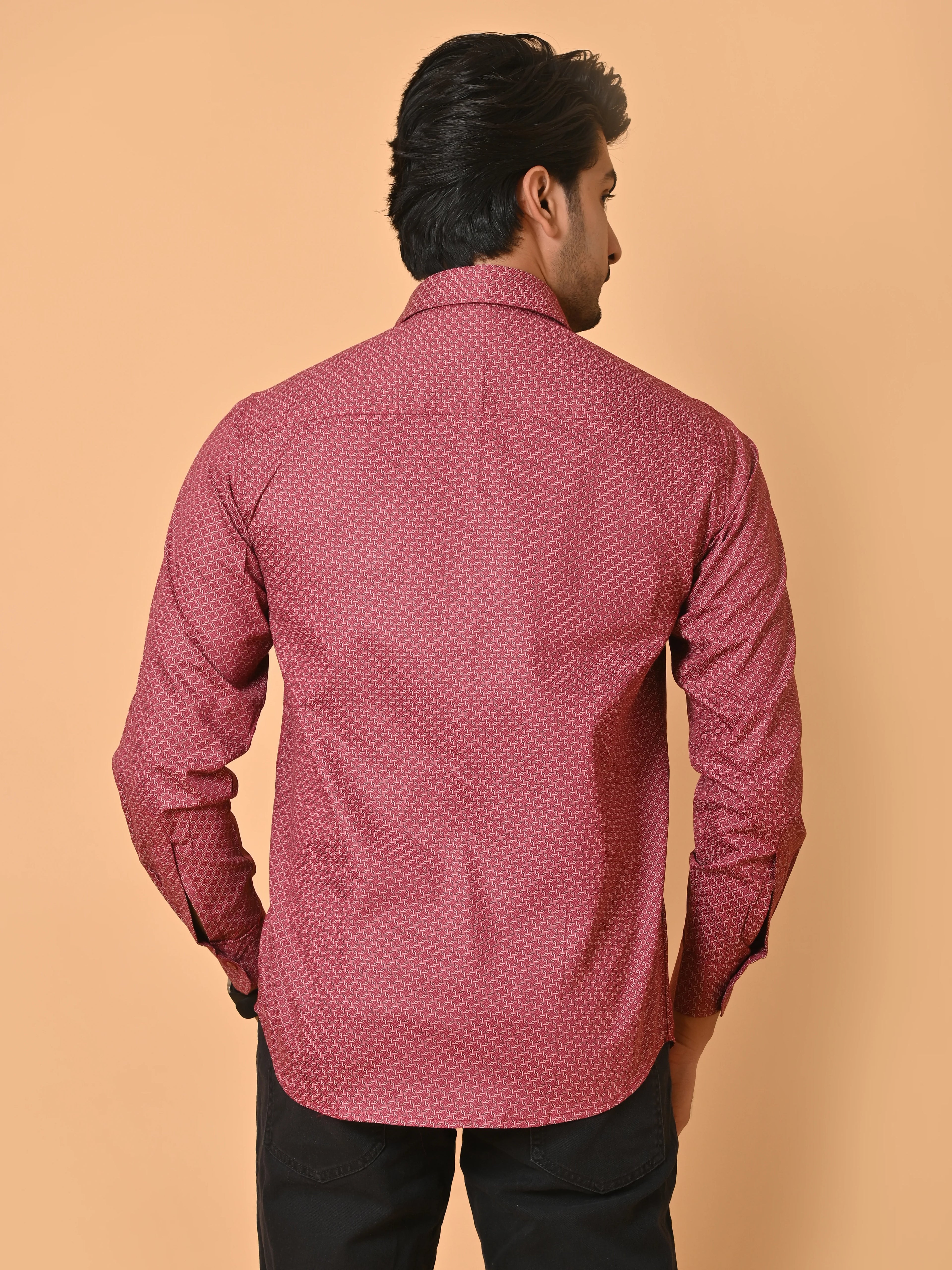 Men's Premium Satin Red Azure Knot Full Sleeves Printed Shirt