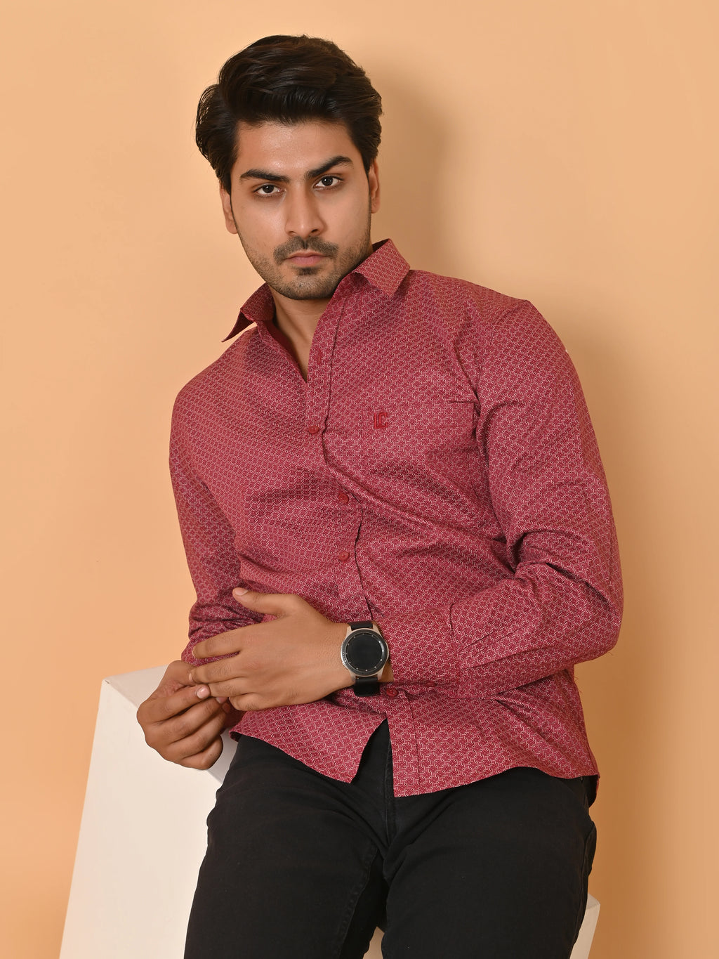 Men's Premium Satin Red Azure Knot Full Sleeves Printed Shirt