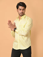 Men's Full Sleeves Plain Yellow Giza Cotton Shirt