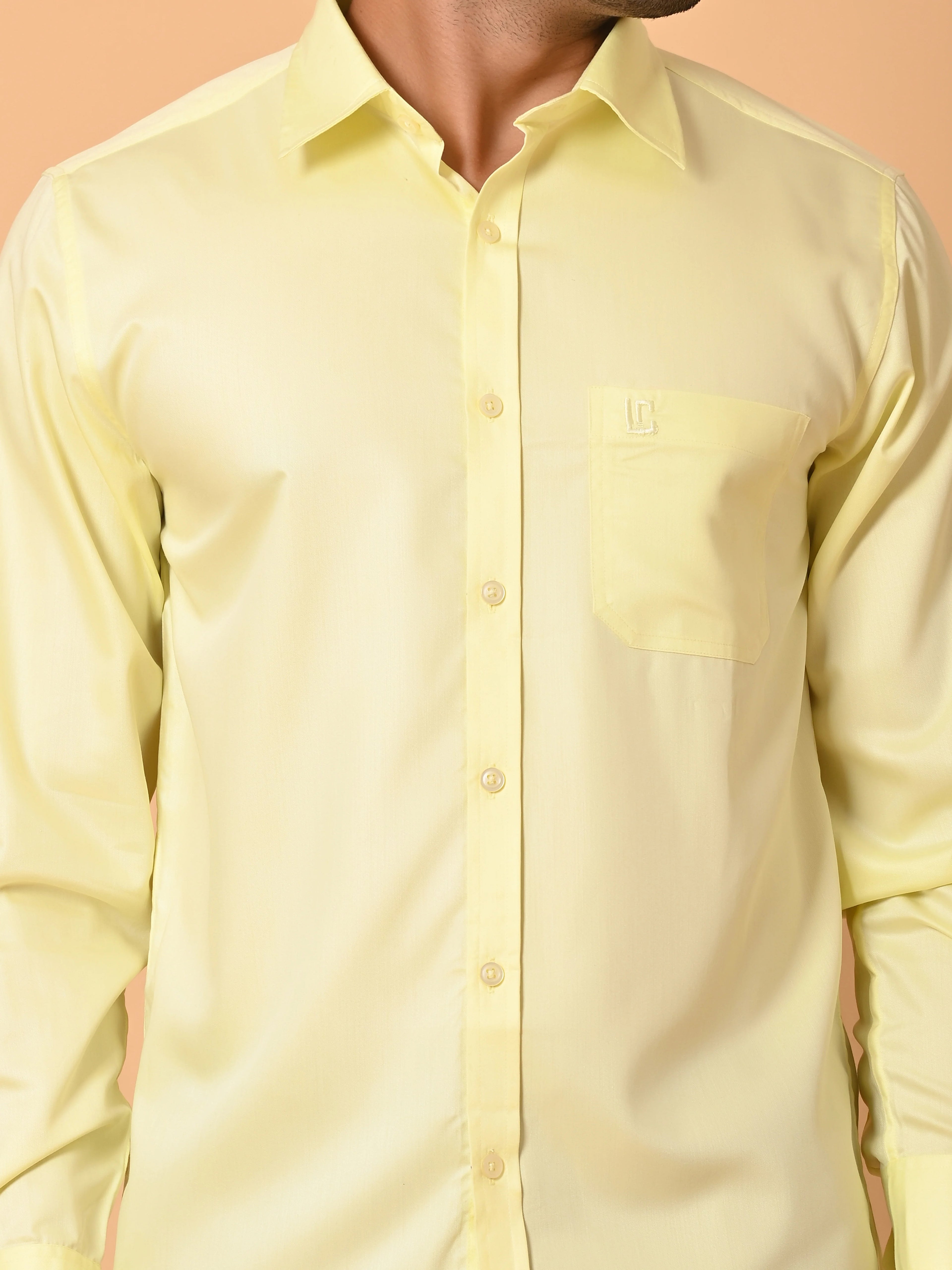 Men's Full Sleeves Plain Yellow Giza Cotton Shirt