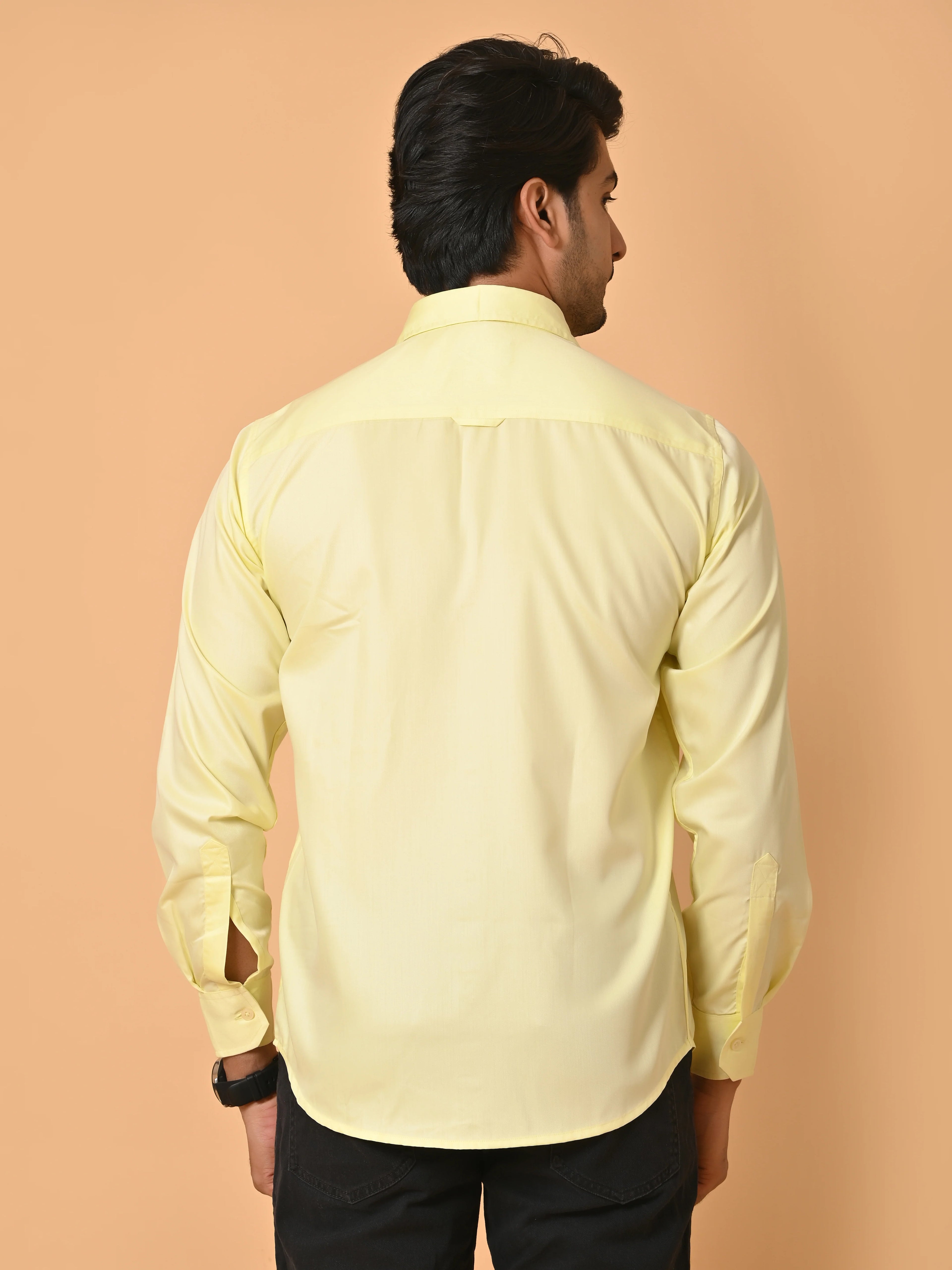 Men's Full Sleeves Plain Yellow Giza Cotton Shirt