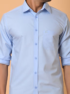Men's Full Sleeves Plain Blue Giza Cotton Shirt