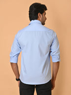 Men's Full Sleeves Plain Blue Giza Cotton Shirt