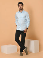 Men's Full Sleeves Plain Light Blue Giza Cotton Shirt