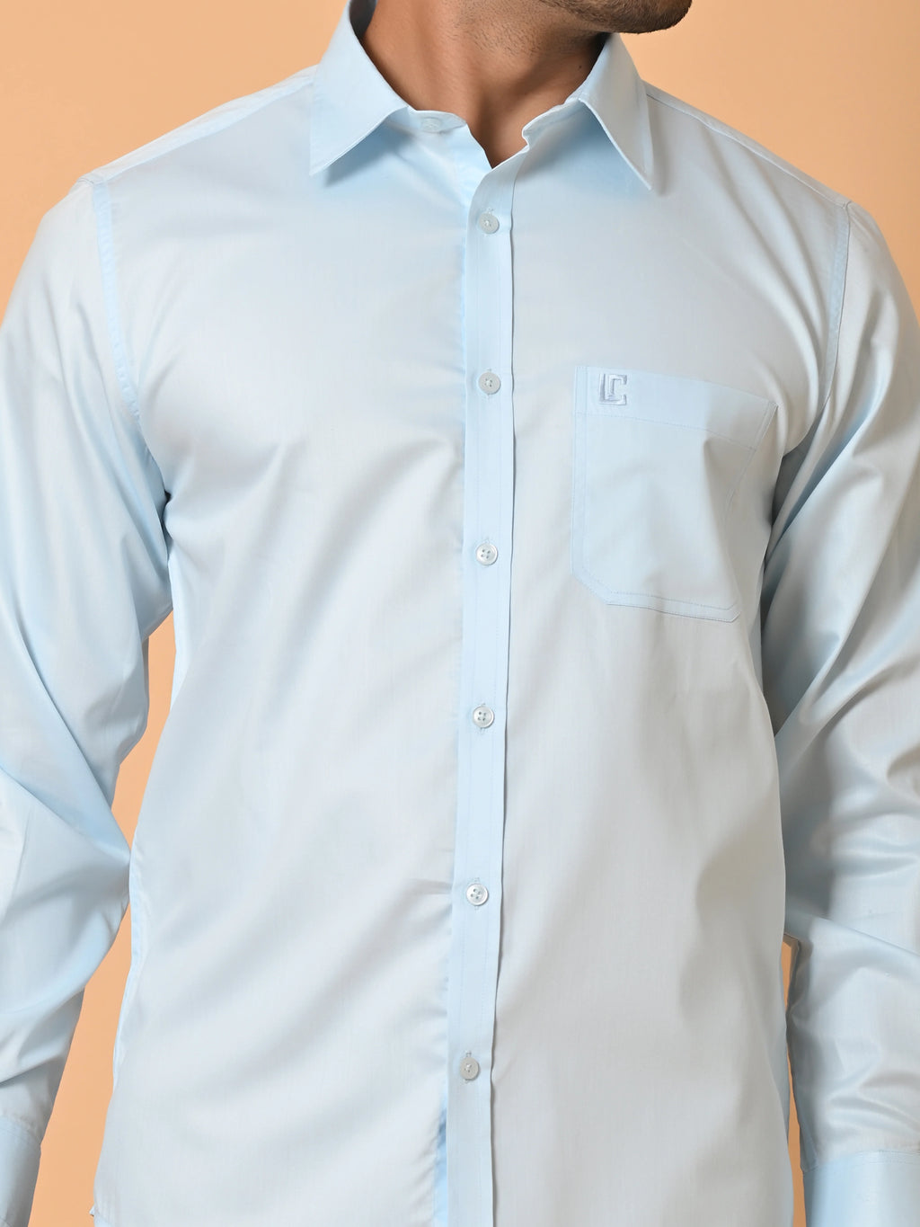 Men's Full Sleeves Plain Light Blue Giza Cotton Shirt
