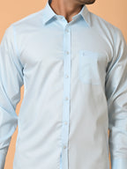 Men's Full Sleeves Plain Light Blue Giza Cotton Shirt