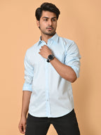 Men's Full Sleeves Plain Light Blue Giza Cotton Shirt