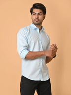 Men's Full Sleeves Plain Light Blue Giza Cotton Shirt