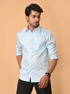 Men's Full Sleeves Plain Light Blue Giza Cotton Shirt