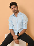 Men's Full Sleeves Plain Light Blue Giza Cotton Shirt