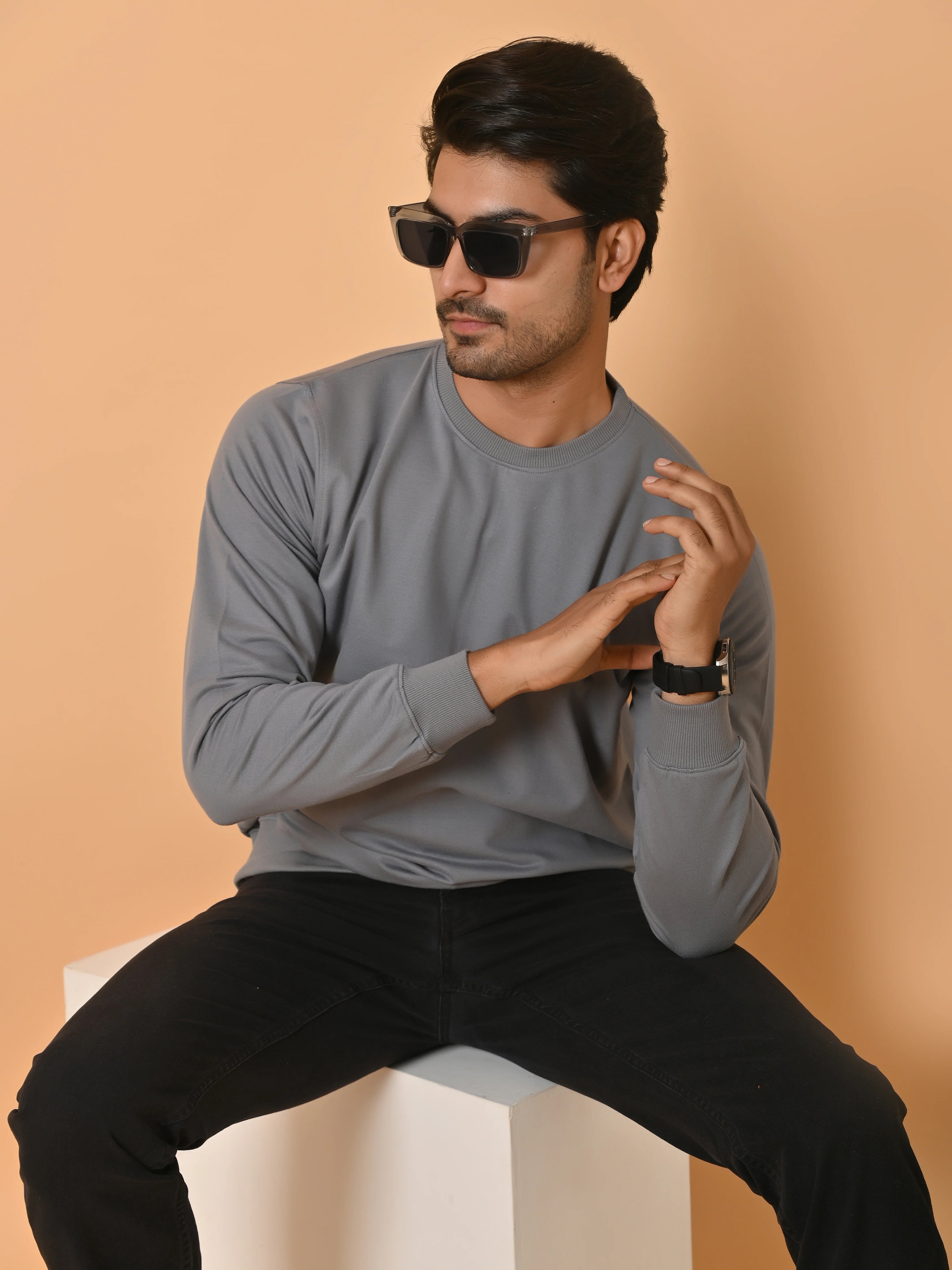 Men's Grey Cotton Terry Sweatshirt