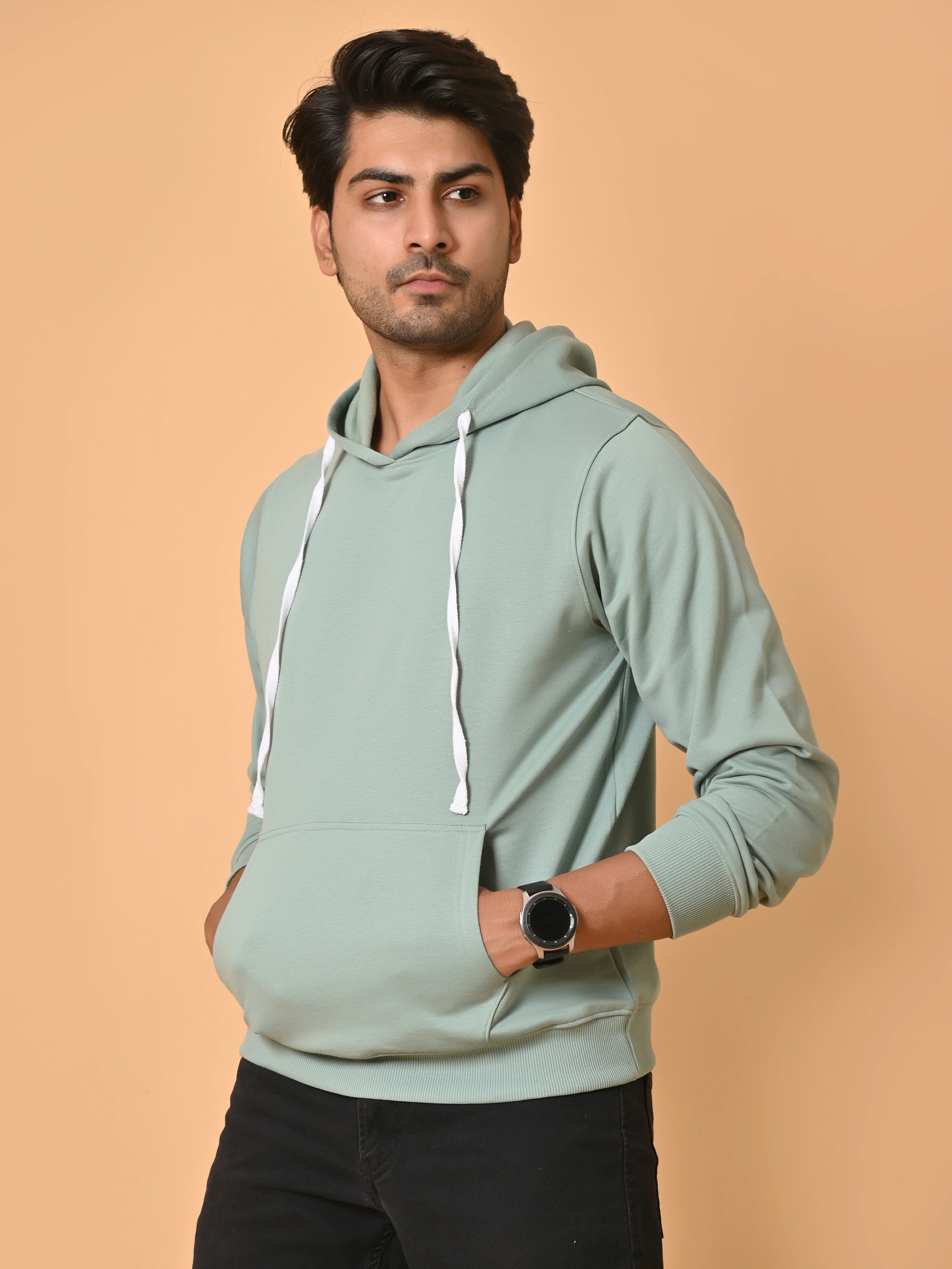Men's Mint Green Cotton Fleece Hoodie