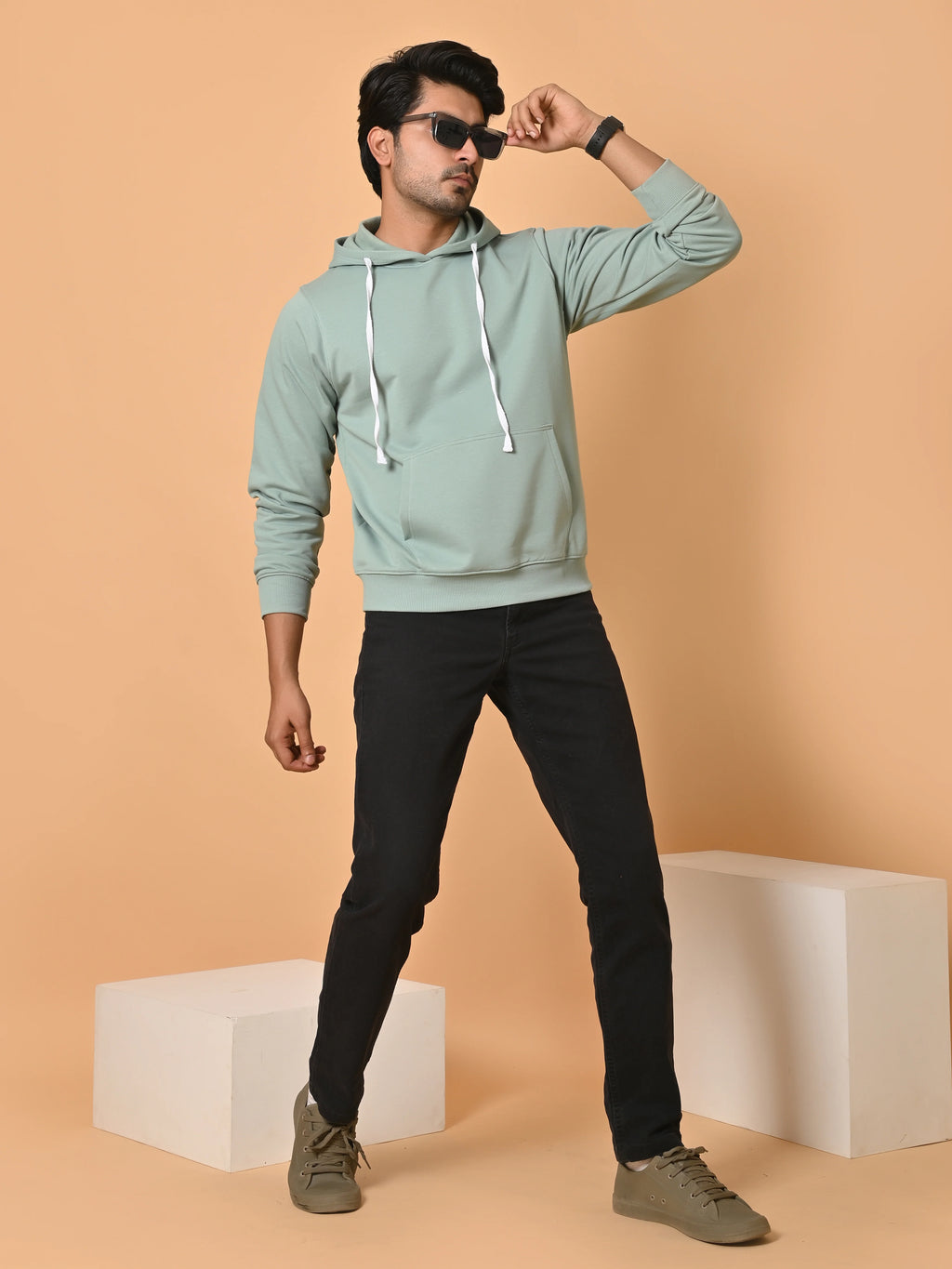 Men's Mint Green Cotton Fleece Hoodie