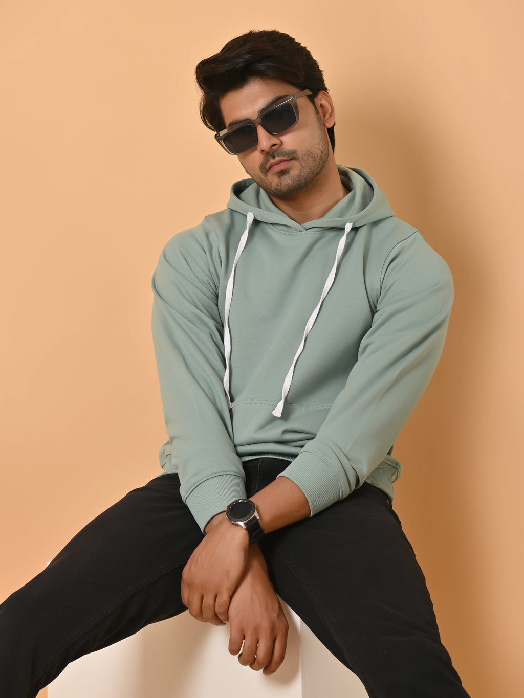 Men's Mint Green Cotton Fleece Hoodie