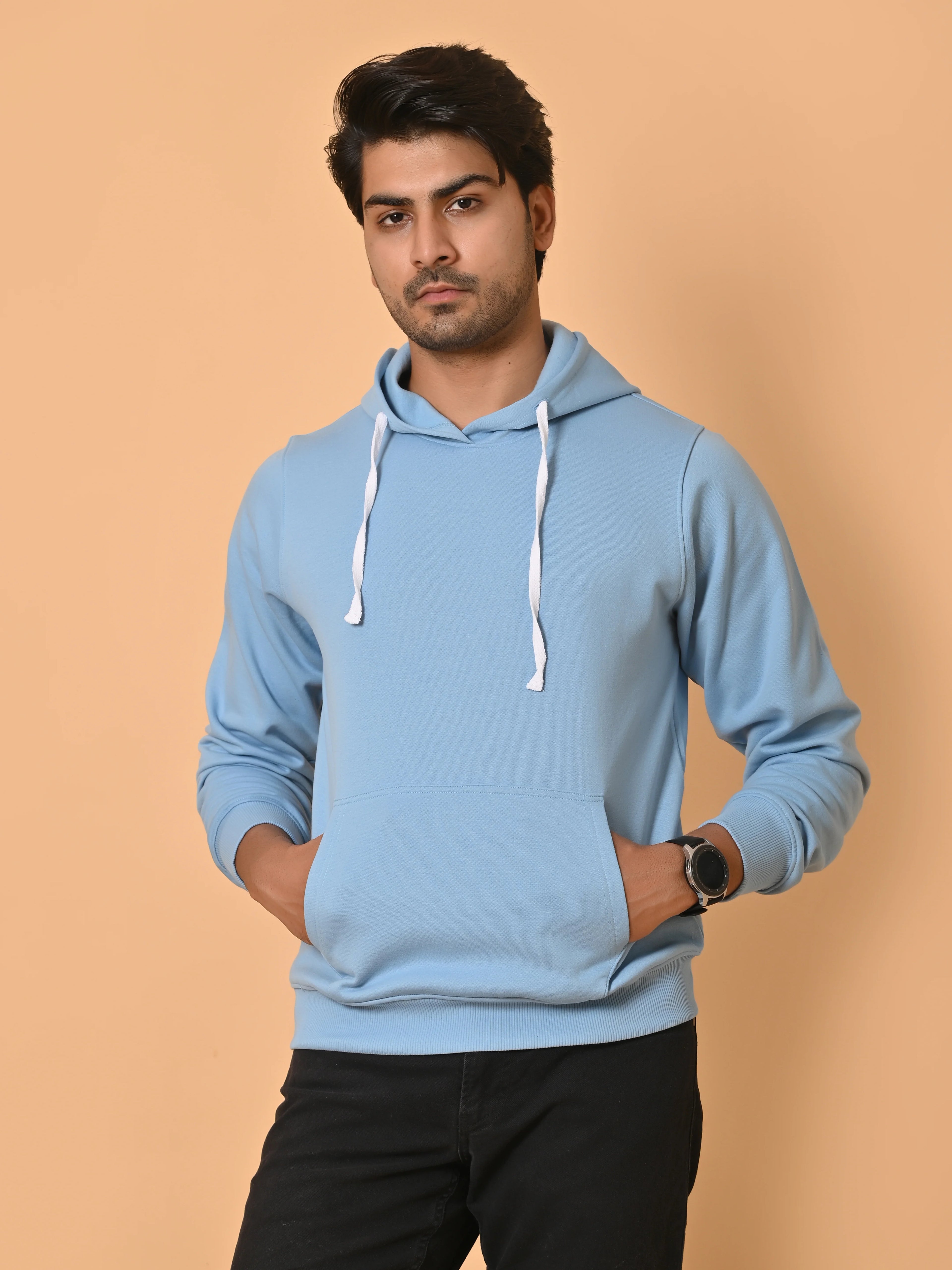 Men's Sky Blue Cotton Fleece Hoodie