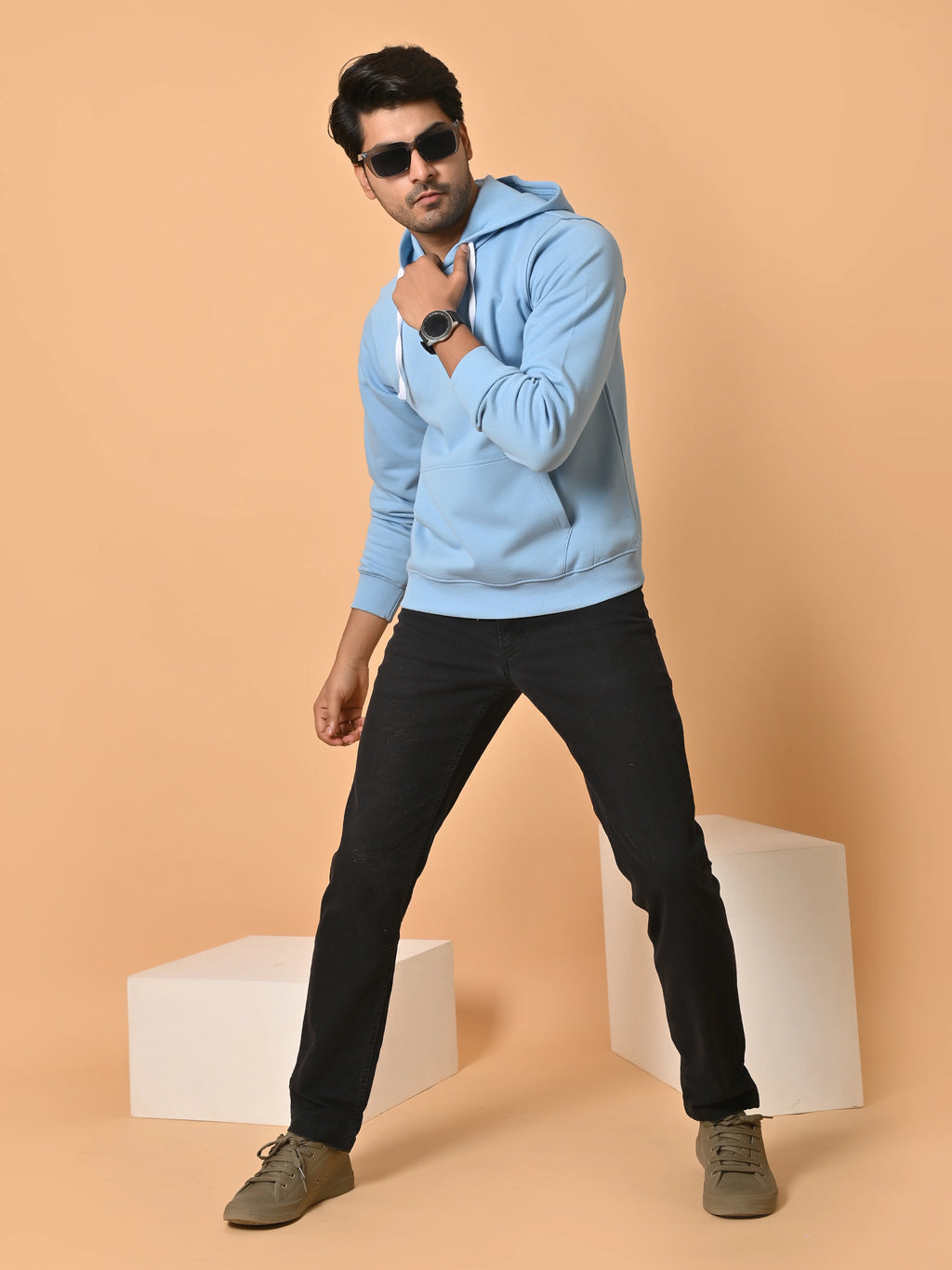 Men's Sky Blue Cotton Fleece Hoodie