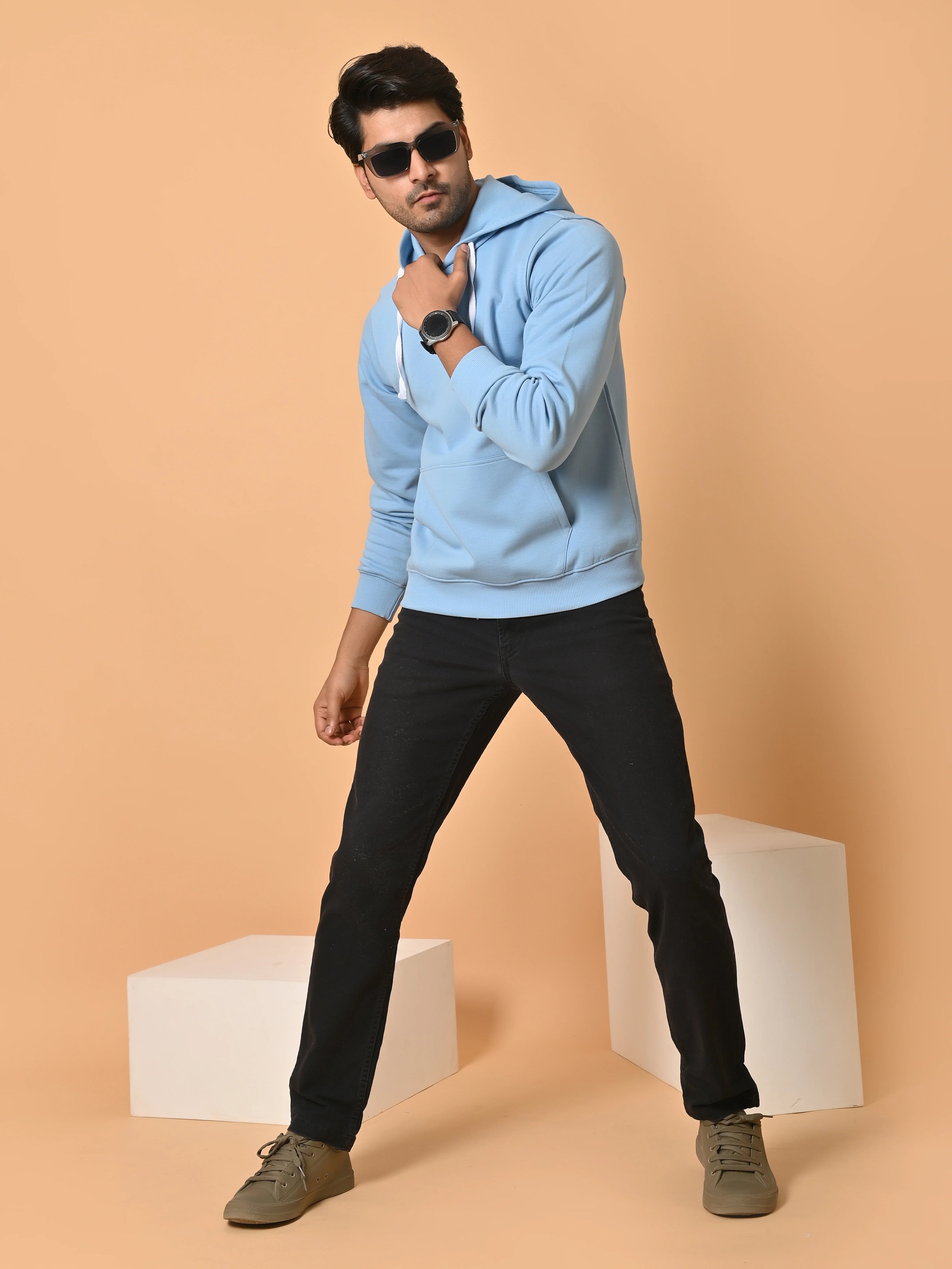 Men's Sky Blue Cotton Fleece Hoodie