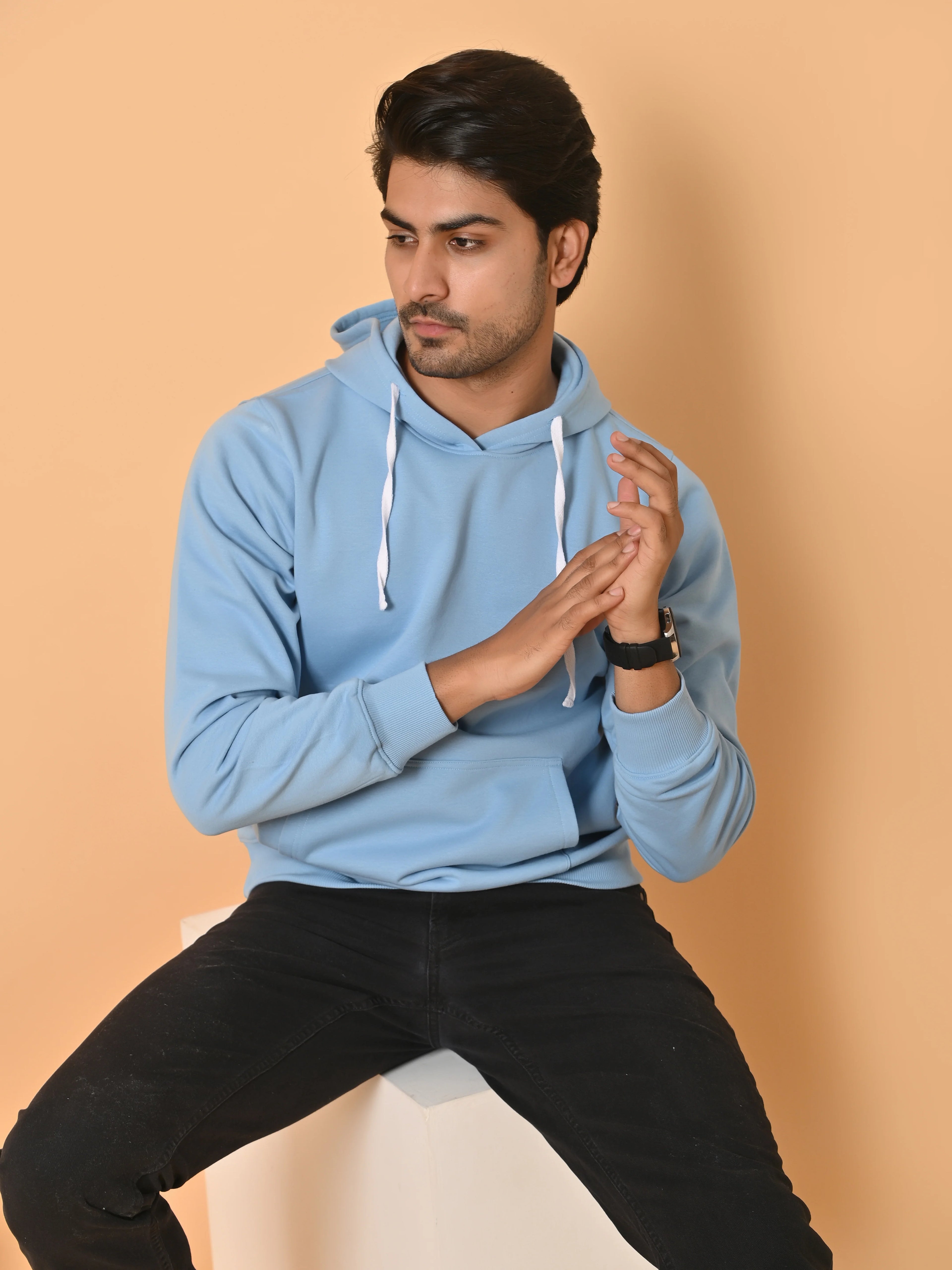 Men's Sky Blue Cotton Fleece Hoodie