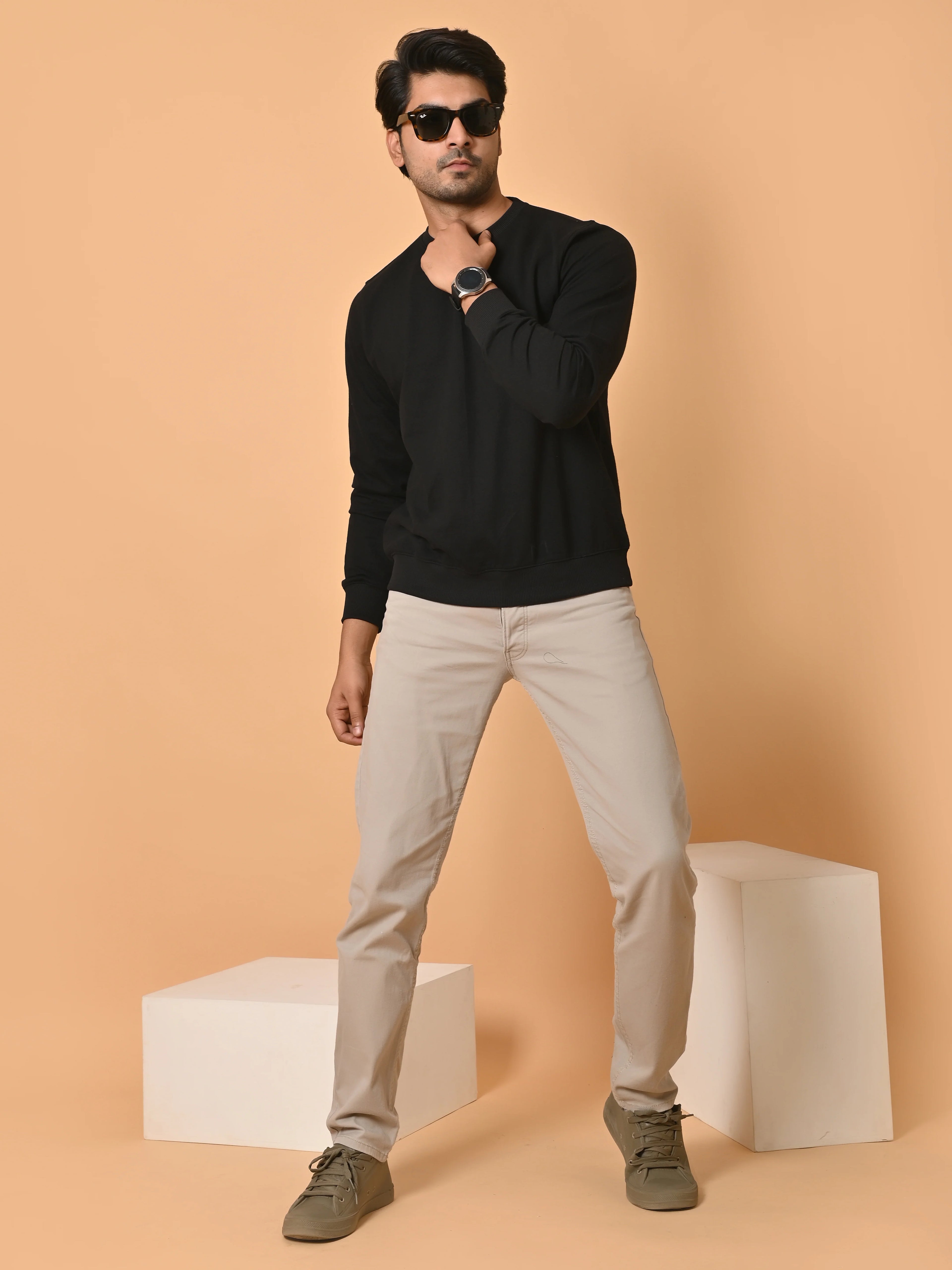 Men's Black Cotton Terry Sweatshirt