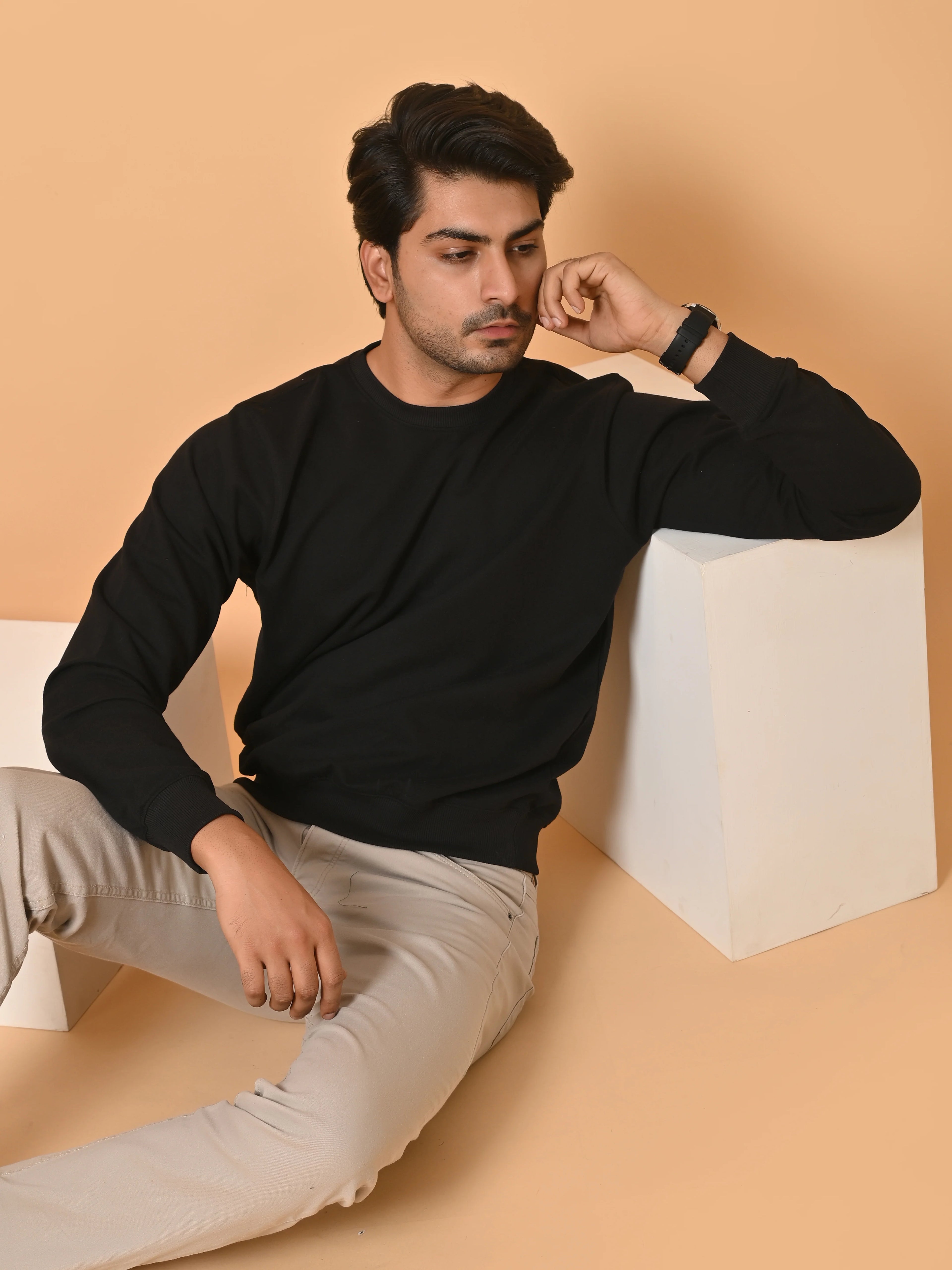 Men's Black Cotton Terry Sweatshirt