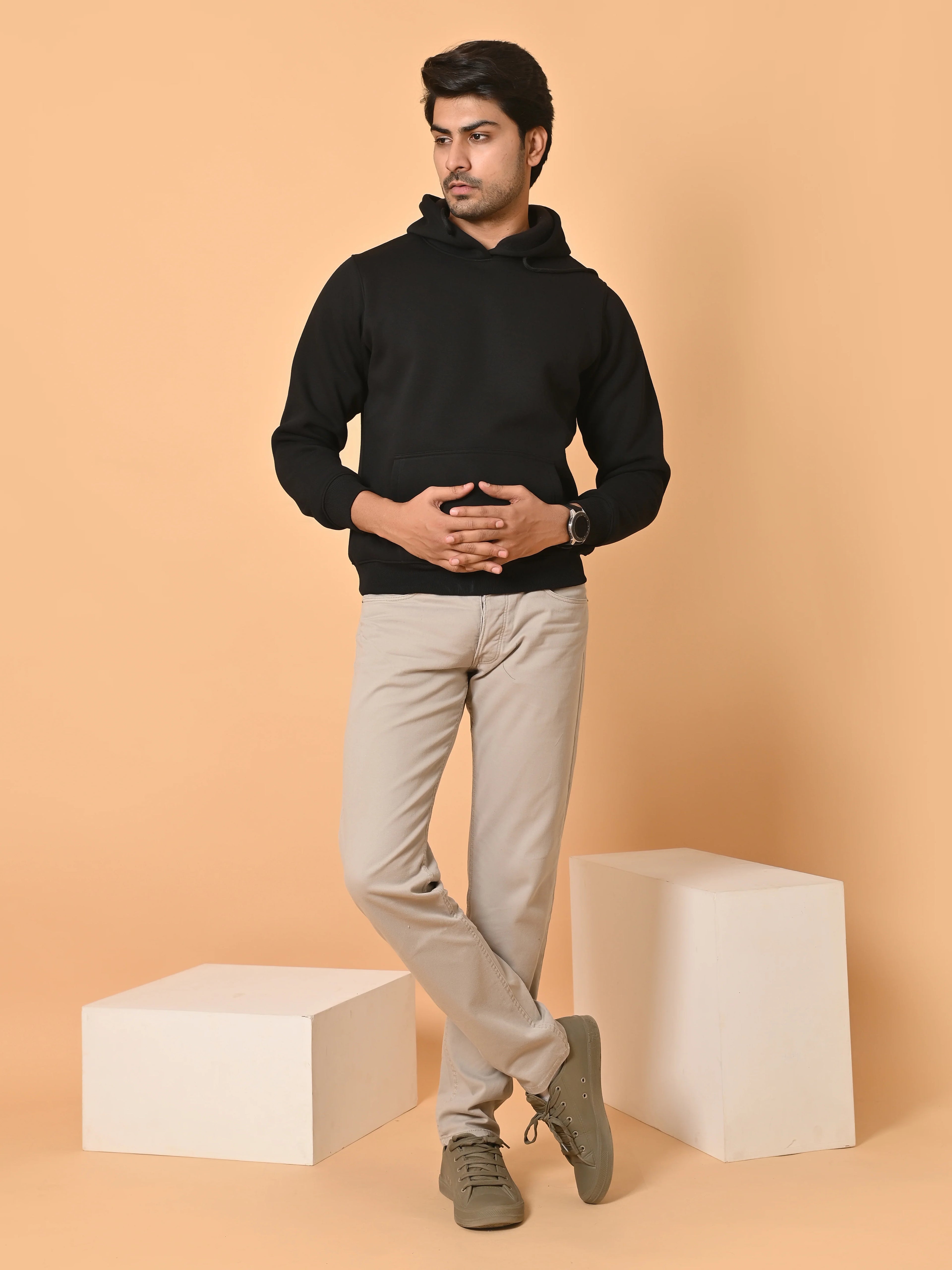 Men's Black Cotton Fleece Hoodie