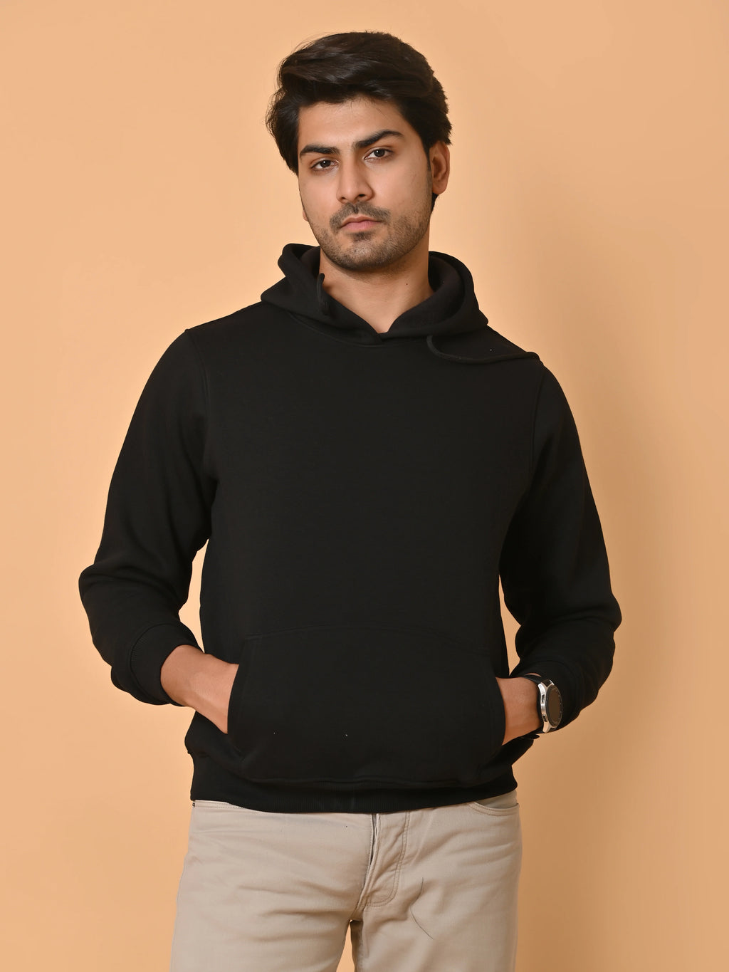 Men's Black Cotton Fleece Hoodie