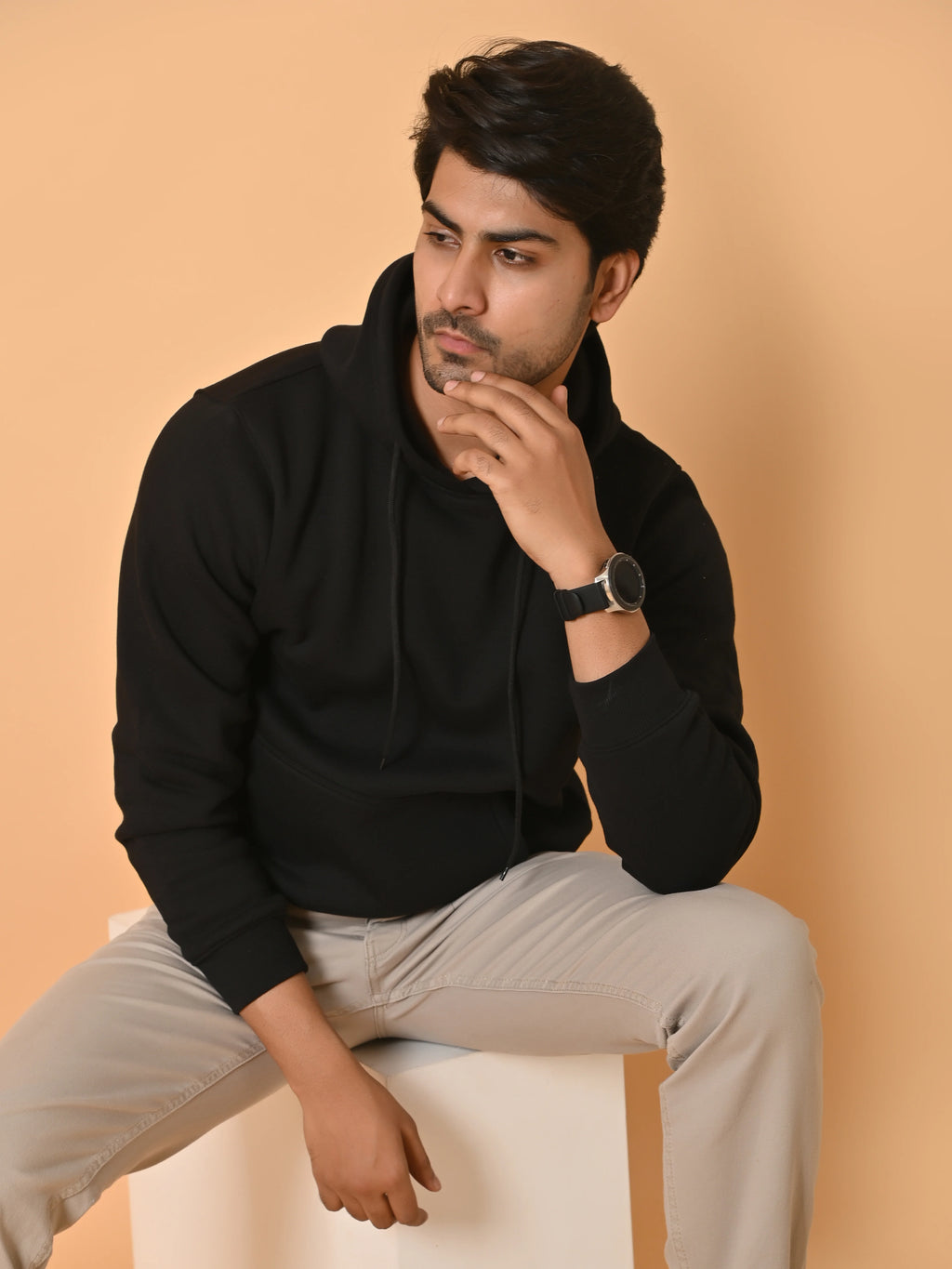 Men's Black Cotton Fleece Hoodie