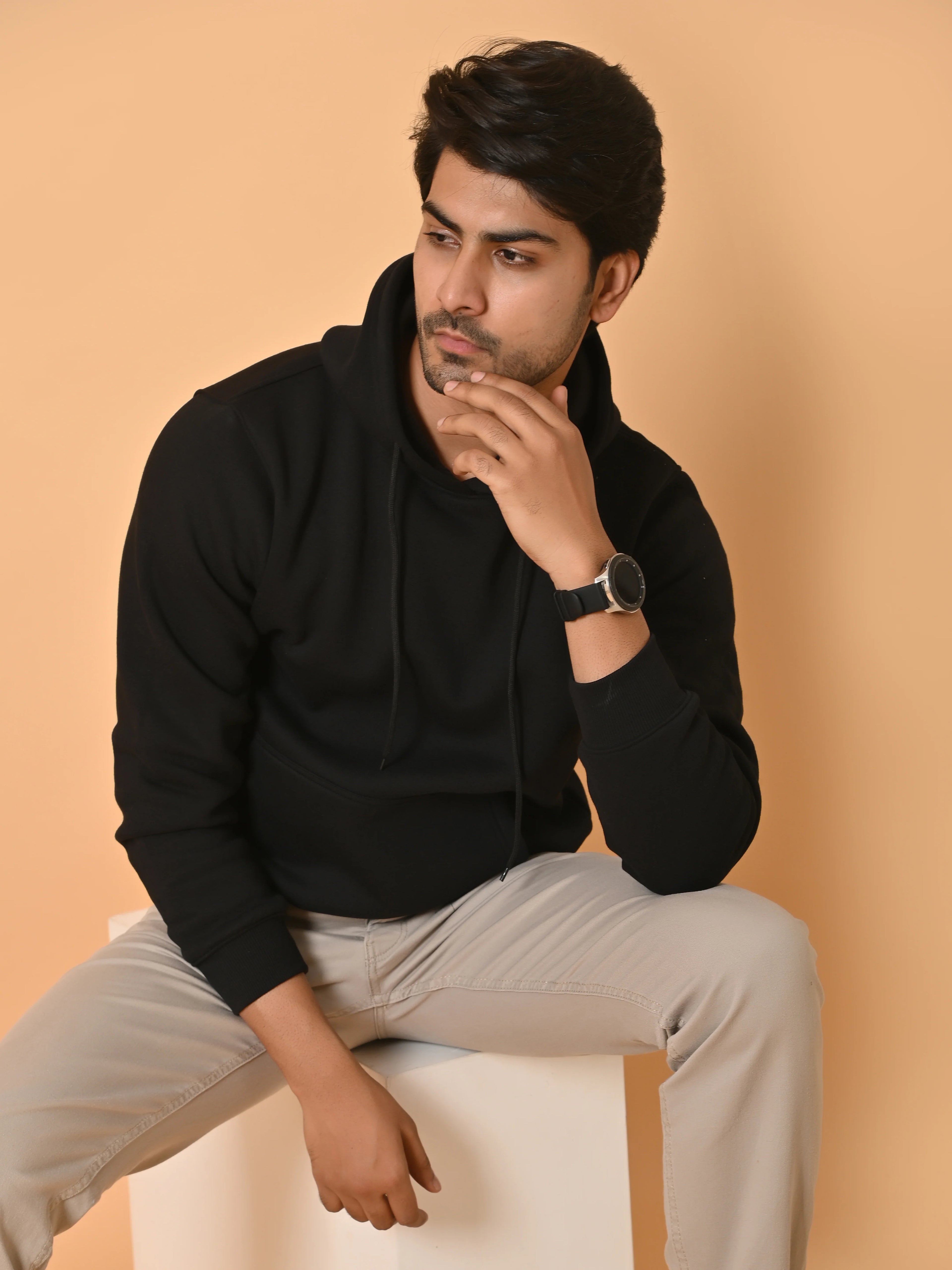 Men's Black Cotton Fleece Hoodie