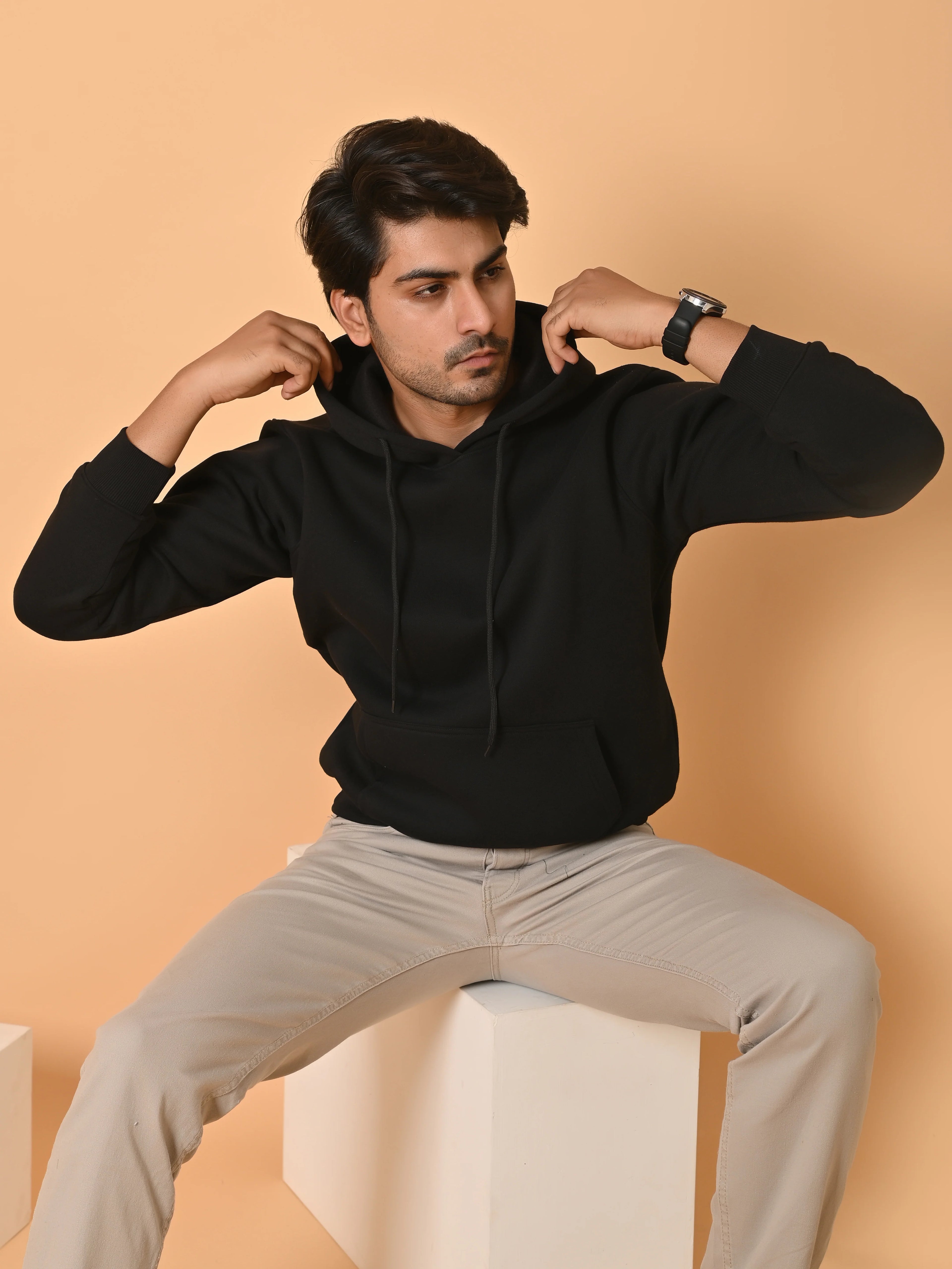 Men's Black Cotton Fleece Hoodie