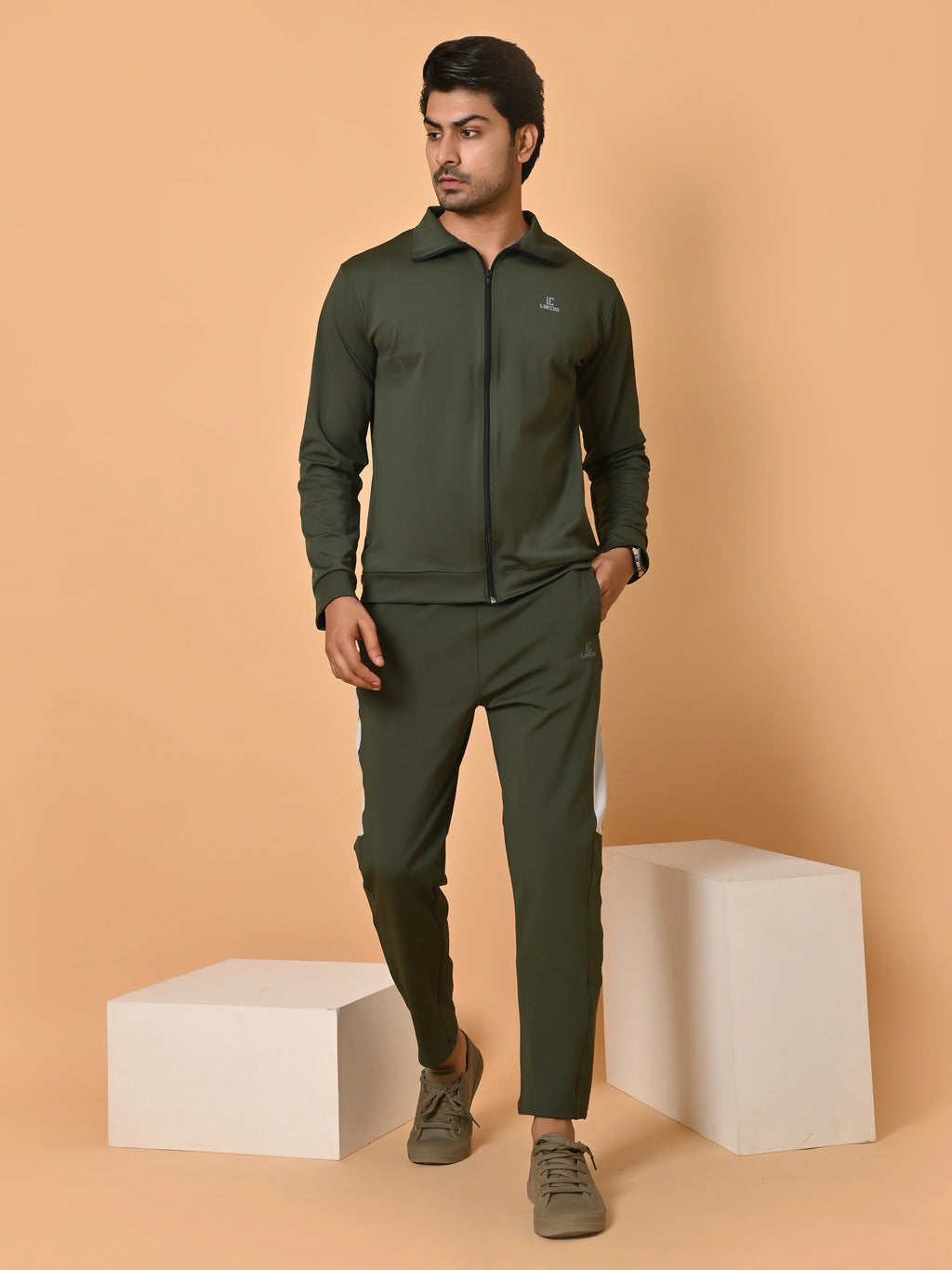 Men's Army Green Lycra Tracksuit