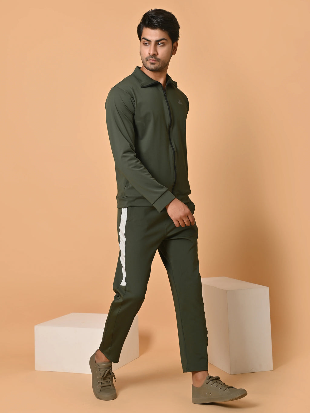Men's Army Green Lycra Tracksuit