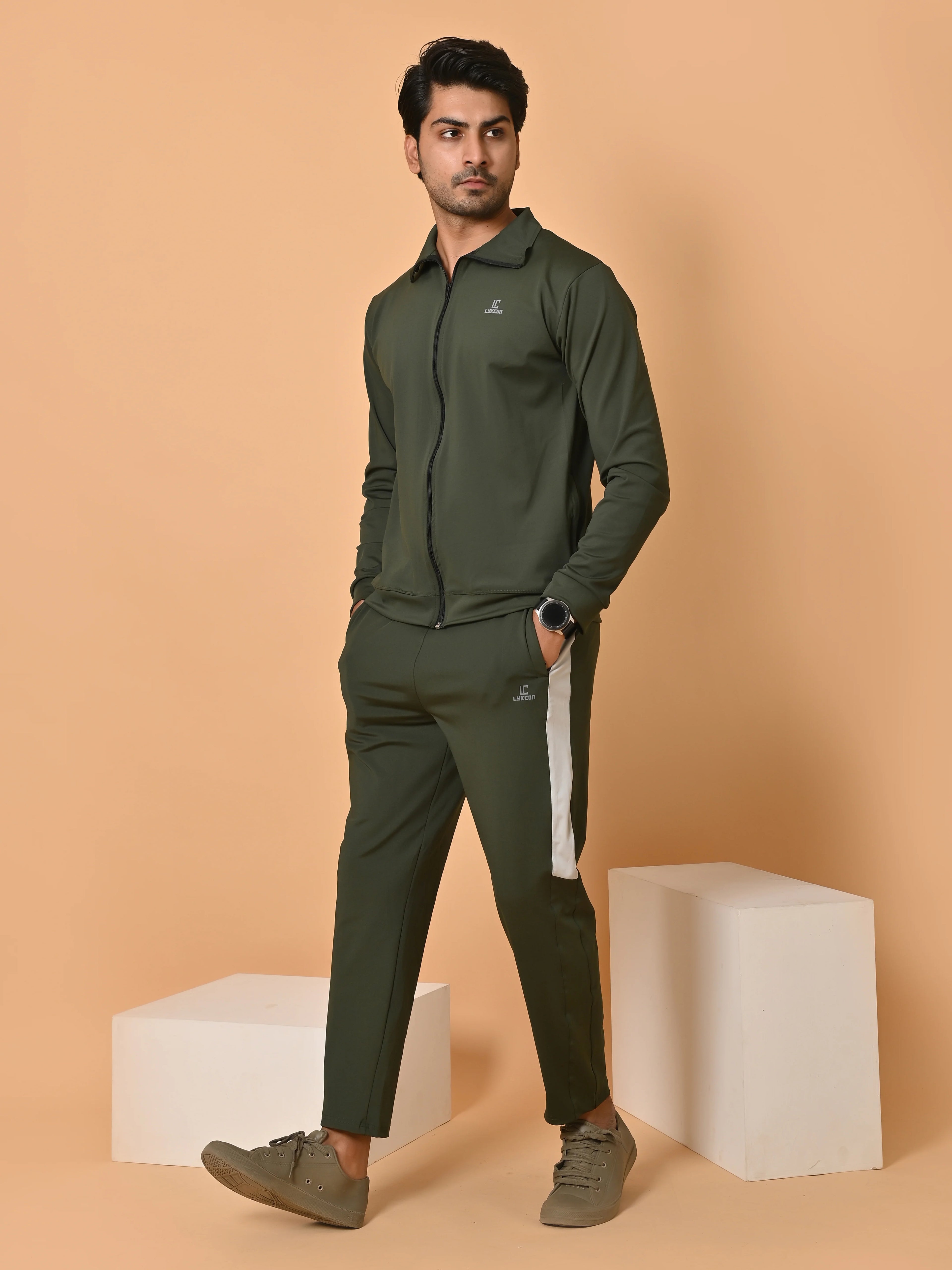 Men's Army Green Lycra Tracksuit