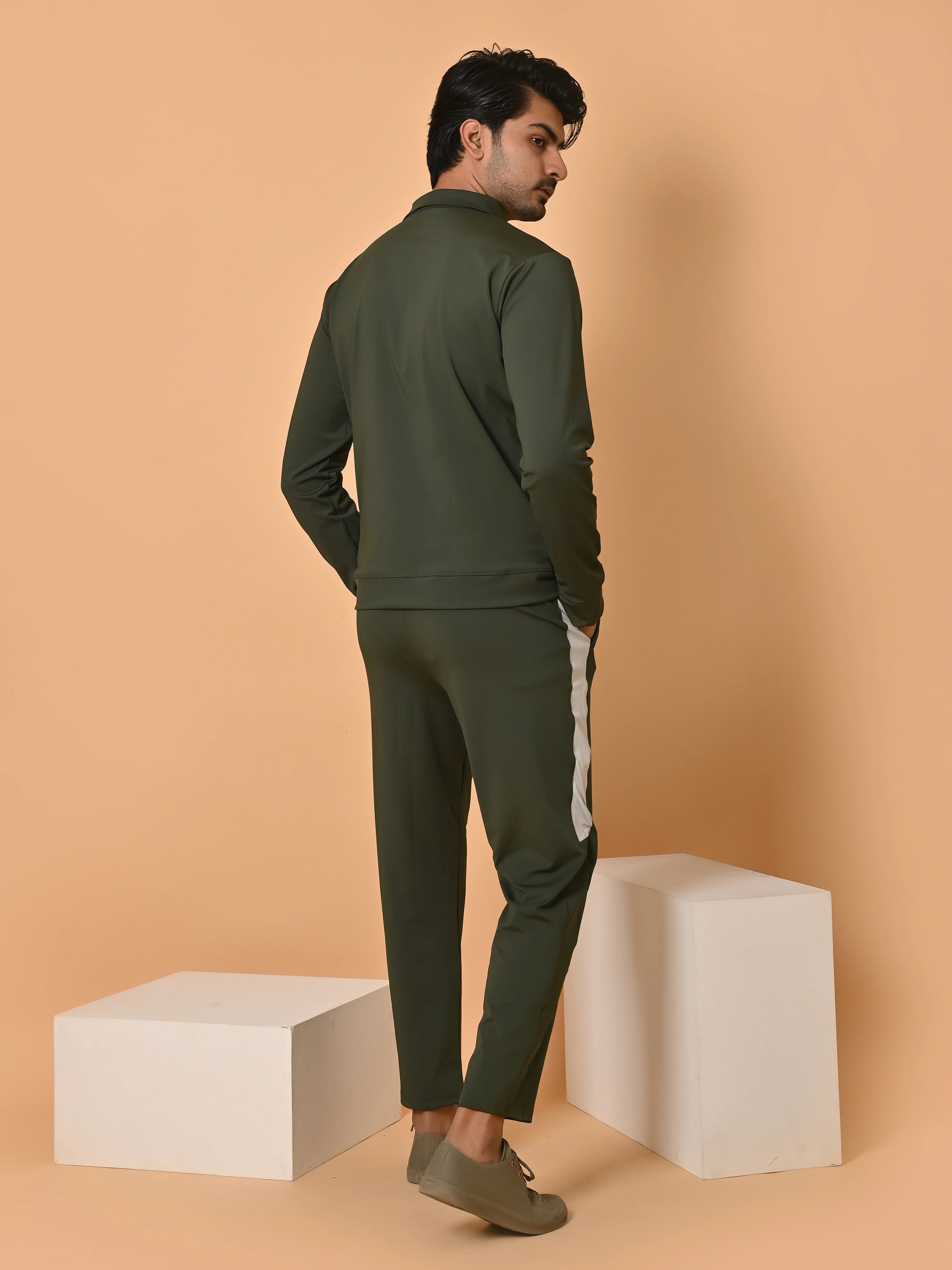 Men's Army Green Lycra Tracksuit