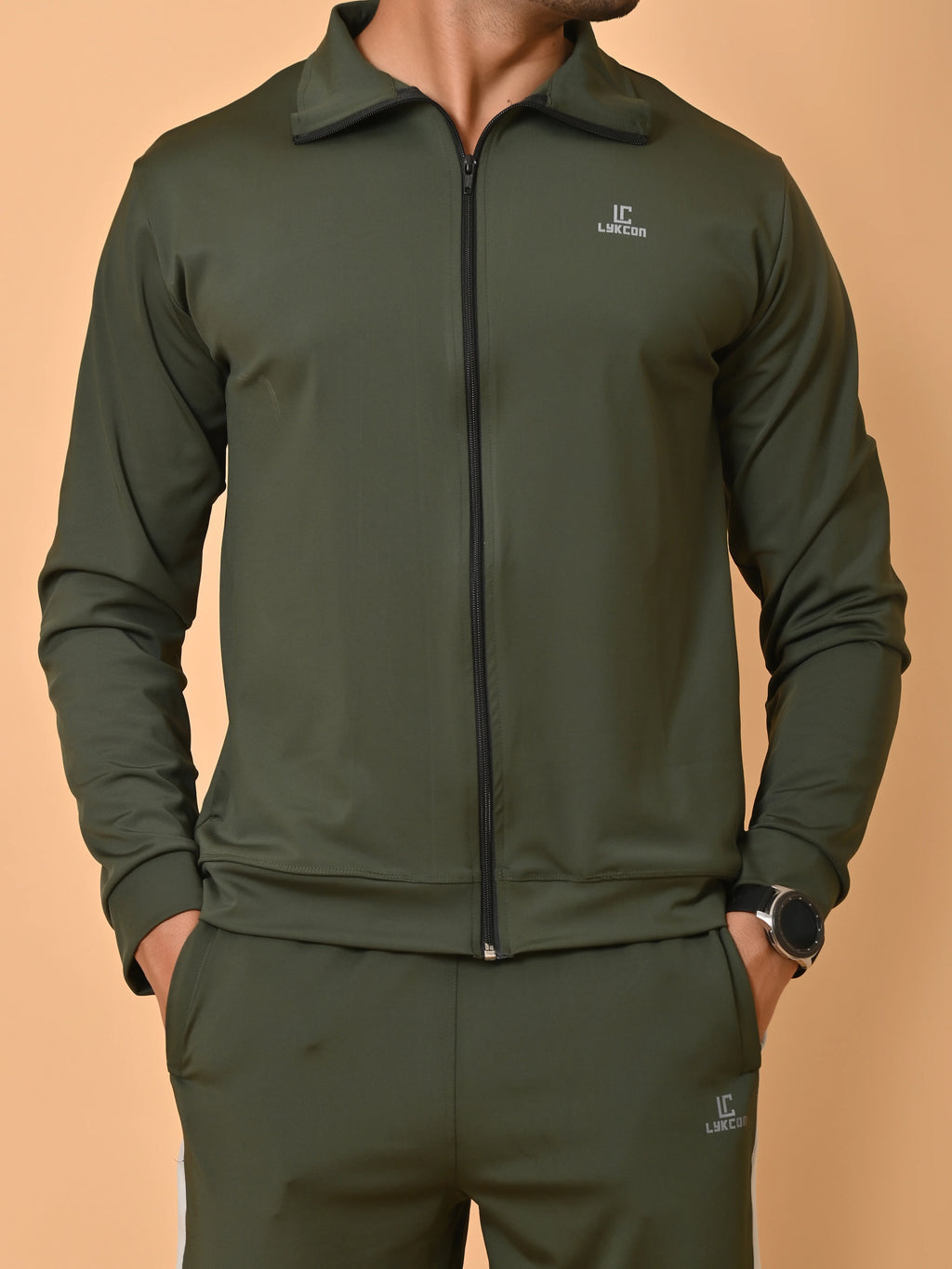 Men's Army Green Lycra Tracksuit