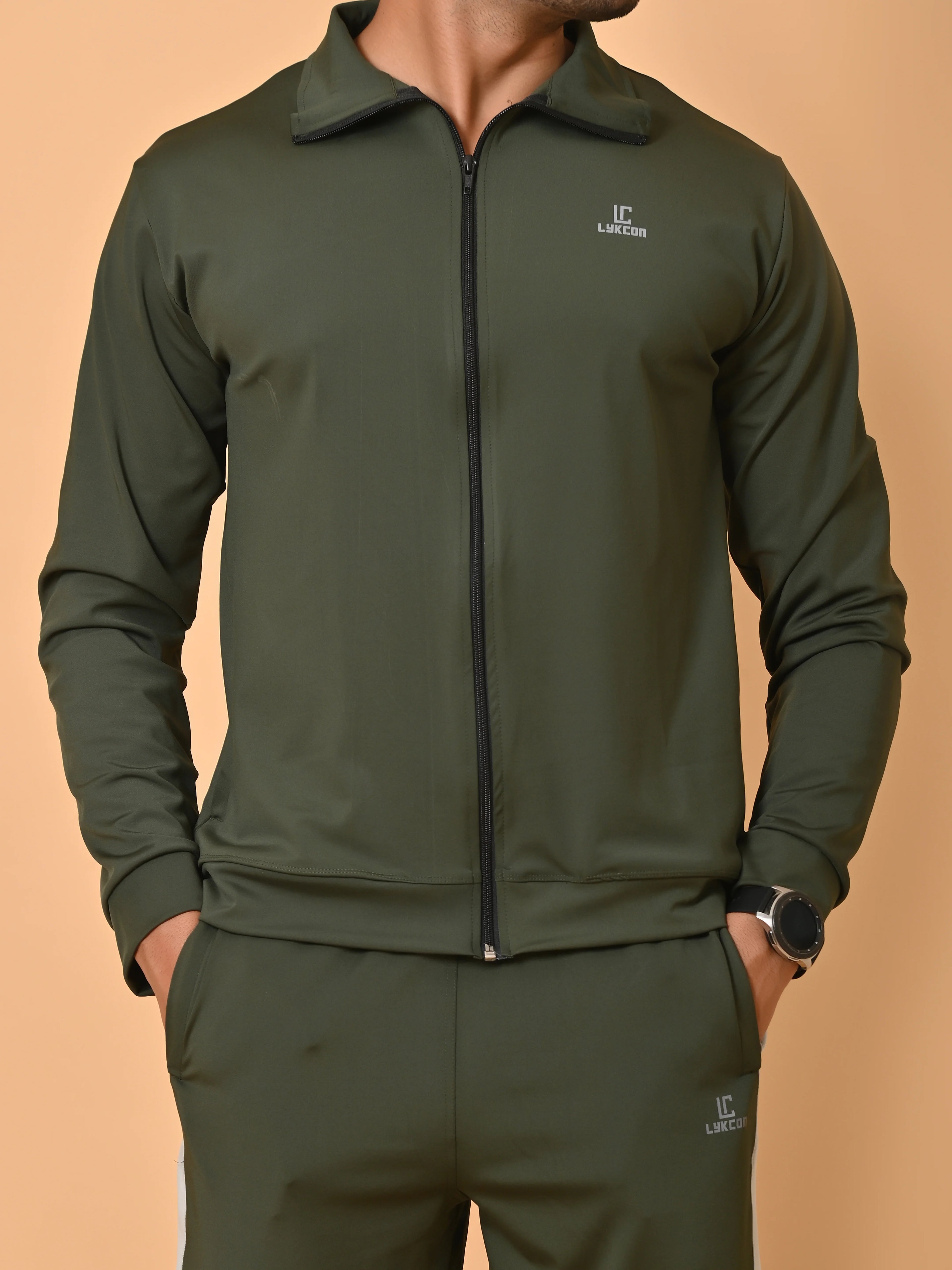 Men's Army Green Lycra Tracksuit
