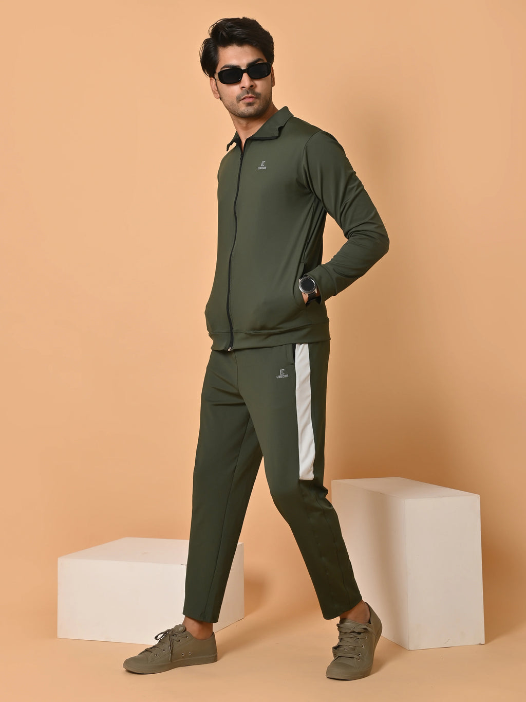 Men's Army Green Lycra Tracksuit