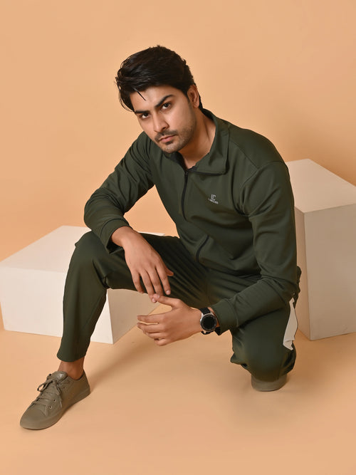 Men's Army Green Lycra Tracksuit