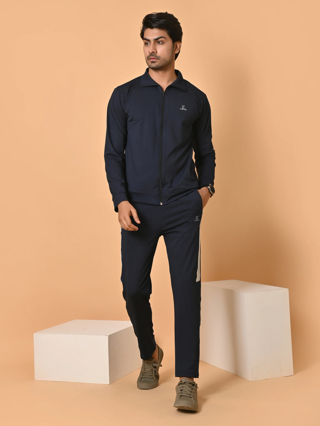 Men's Navy Blue Lycra Tracksuit