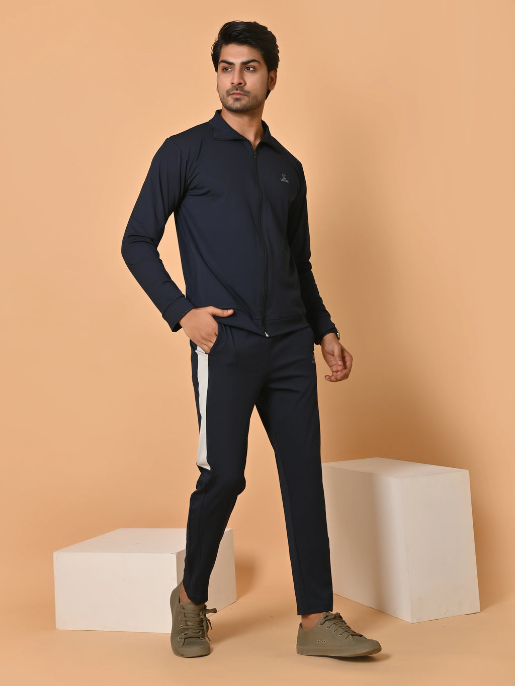 Men's Navy Blue Lycra Tracksuit