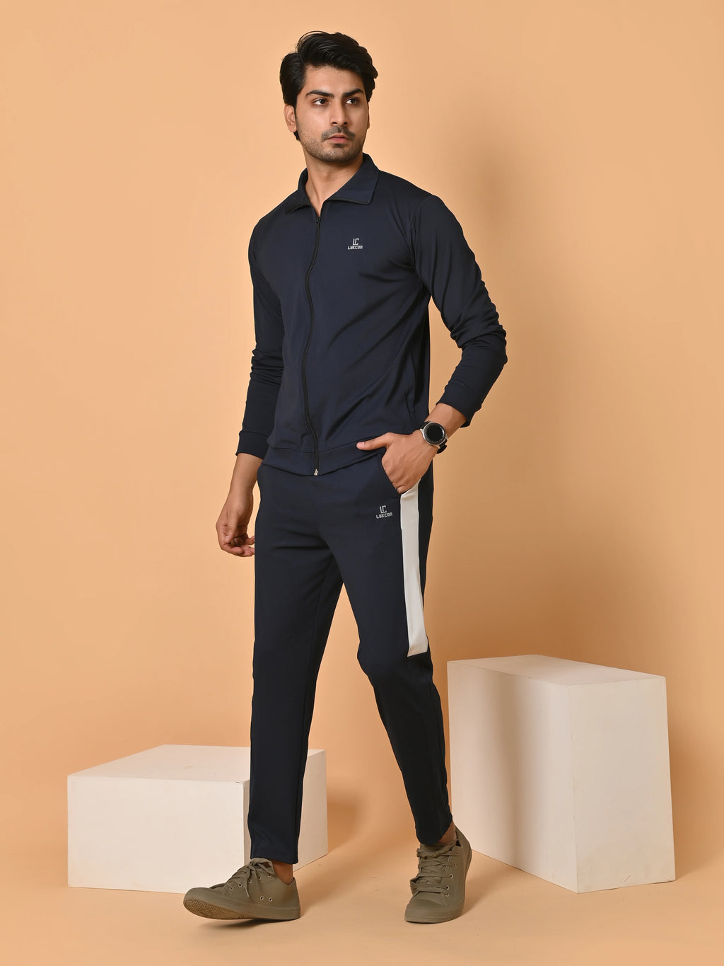 Men's Navy Blue Lycra Tracksuit